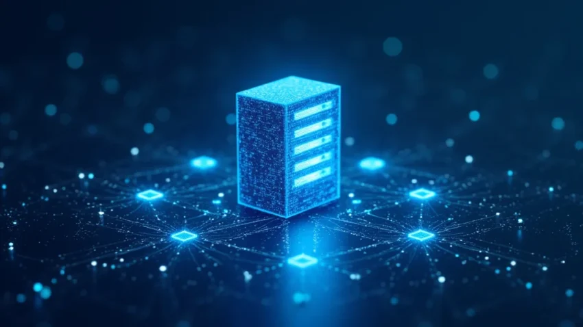 The image shows a laptop screen displaying website review options, illustrating choosing the right hosting.